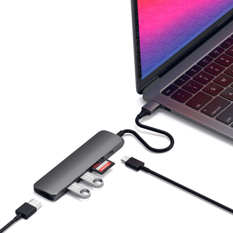 Satechi, HUB USB-C Slim V2 (HDMI 4K, USB 3.0, USB-C Power, micro/SD Card)