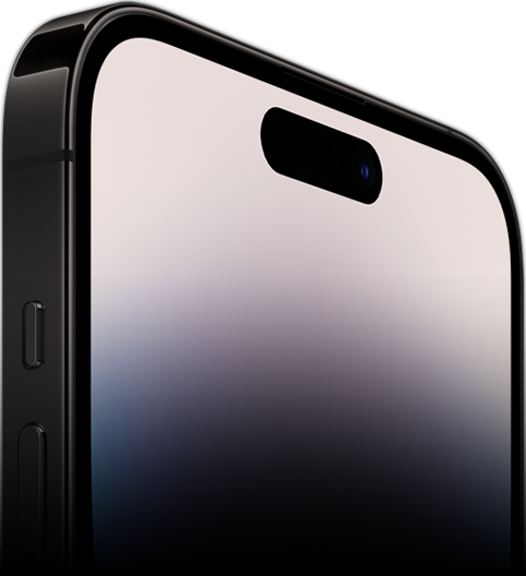 Vue latérale de l’iPhone 14 Pro mettant en avant la face avant Ceramic Shield.